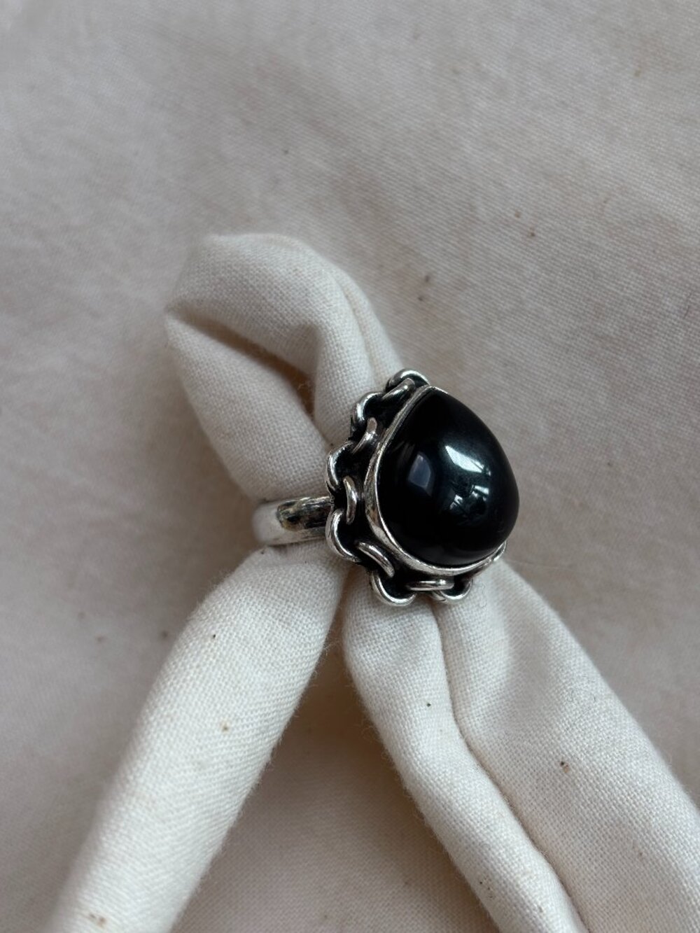 ♠️ Obsidian + Silver Ring US sz6 ⛓️